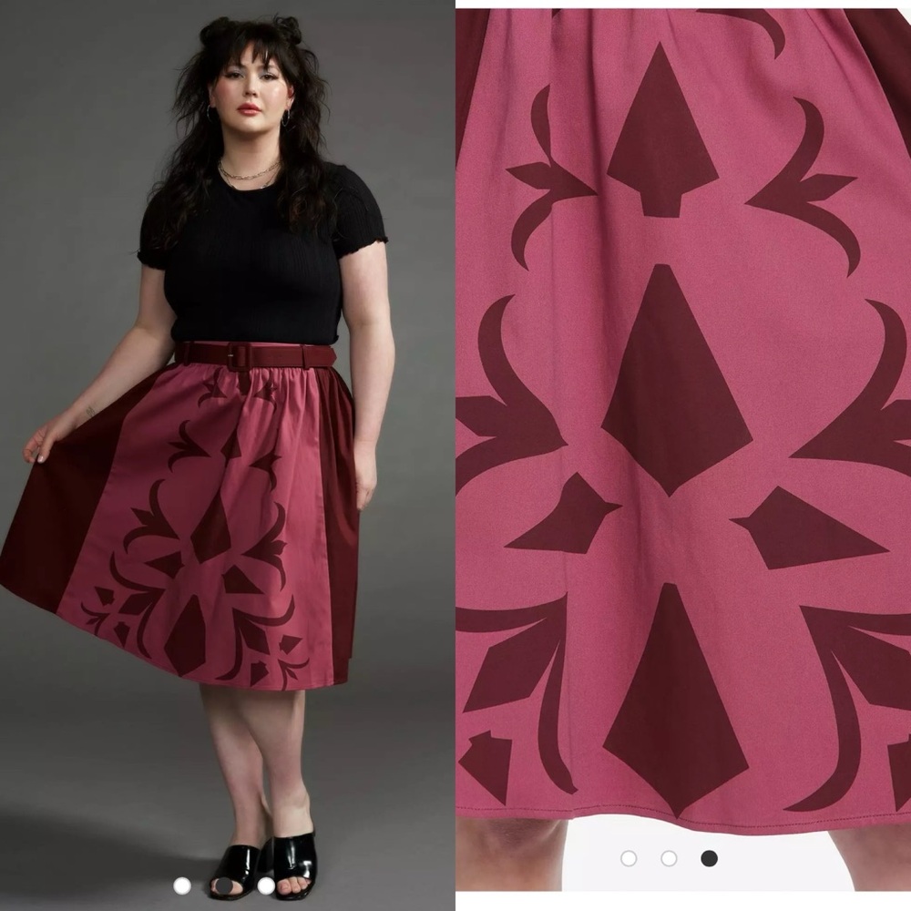 Her Universe Pink and Burgundy Patterned A-Line Skirt 3X